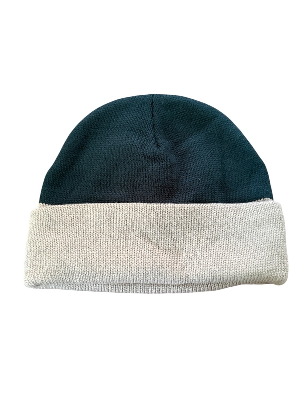 VTG Two-Tone Dark Green & Tan Knit Cuffed Beanie Men’s Women’s Winter Hat Toque